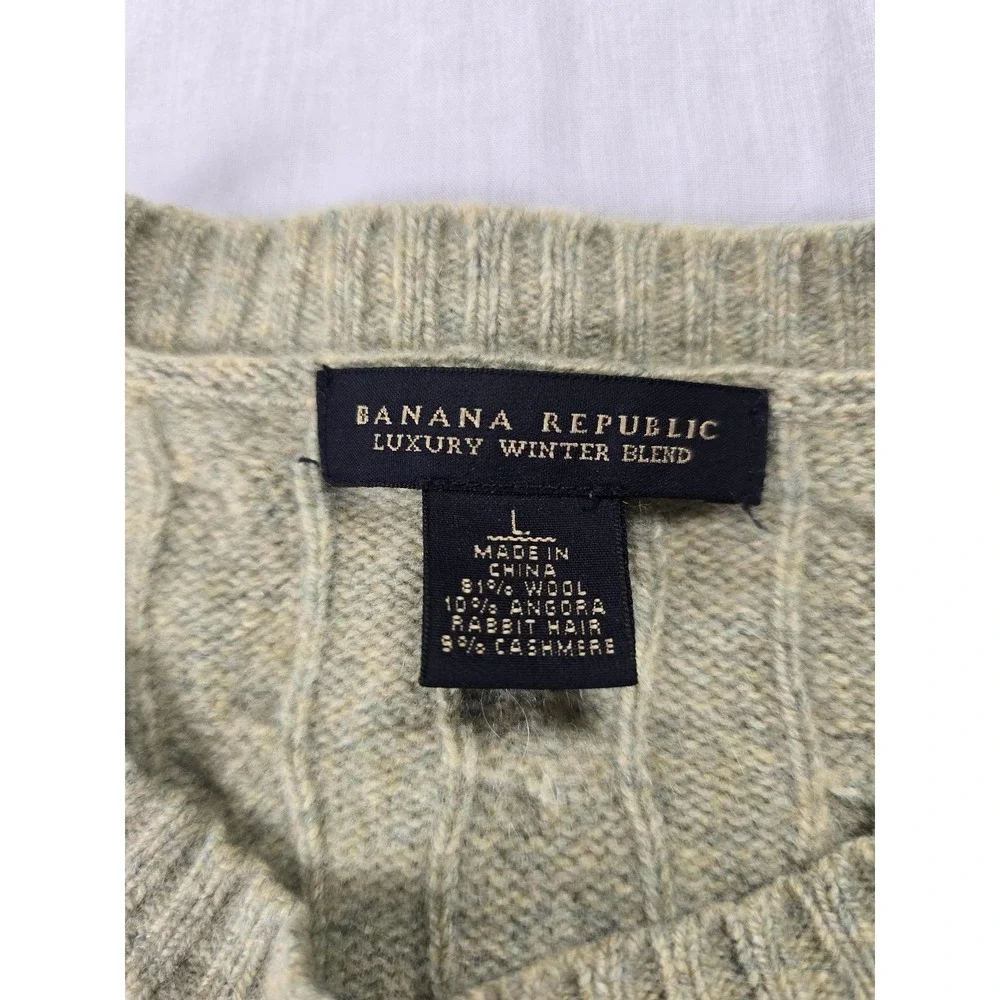Banana Republic Sweater Mens Large Green Wool Angora Cashmere Cable Knit Luxury